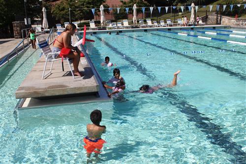 Students in the pool