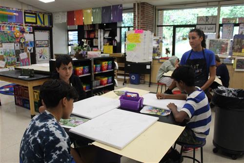 Students in art class room